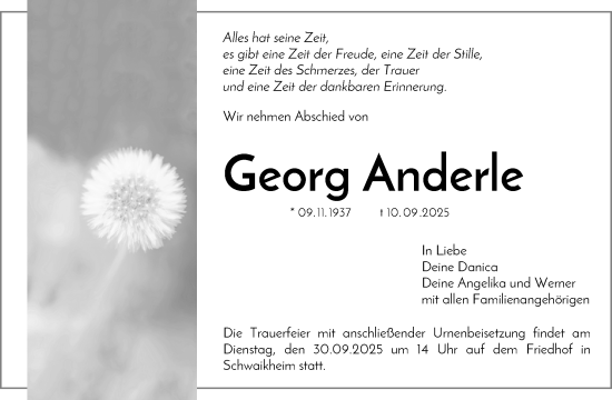 Traueranzeige von Georg Anderle von Waiblinger Kreiszeitung