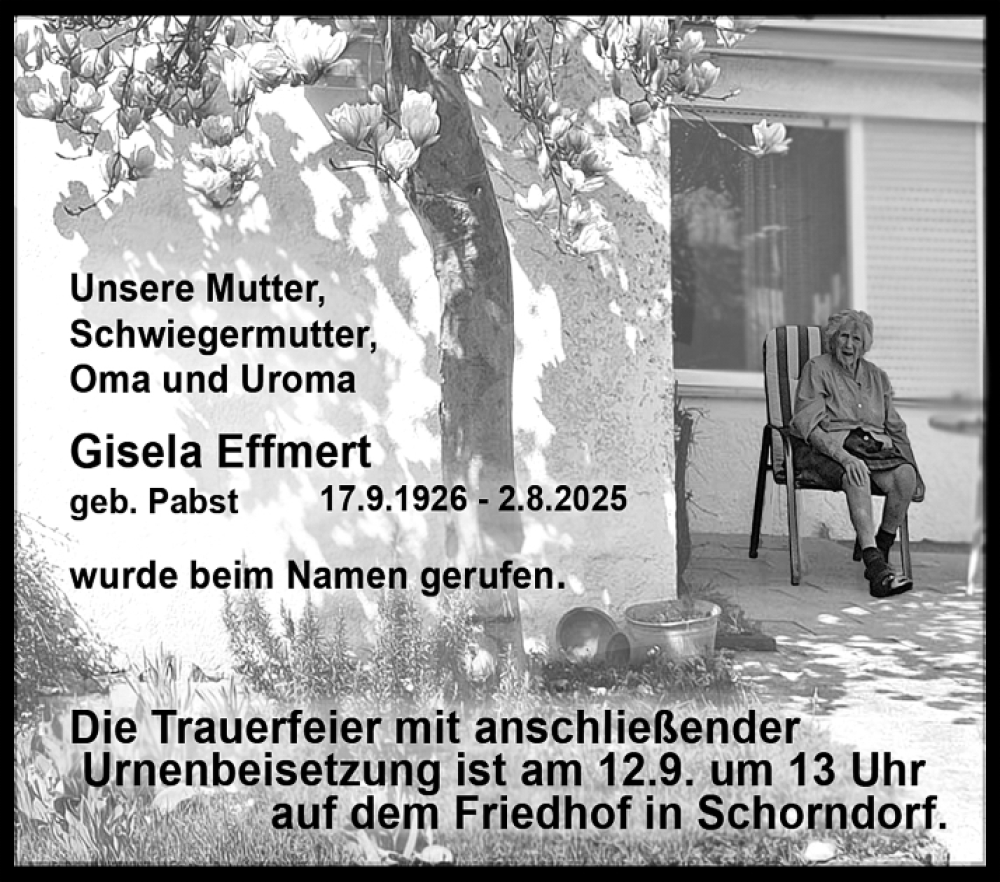  Traueranzeige für Gisela Effmert vom 06.09.2025 aus Waiblinger Kreiszeitung