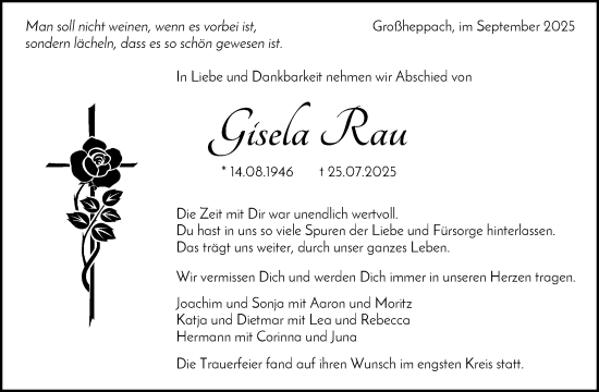 Traueranzeige von Gisela Rau von Waiblinger Kreiszeitung