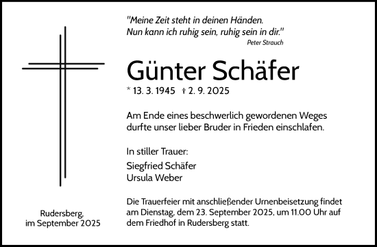 Traueranzeige von Günter Schäfer von Waiblinger Kreiszeitung