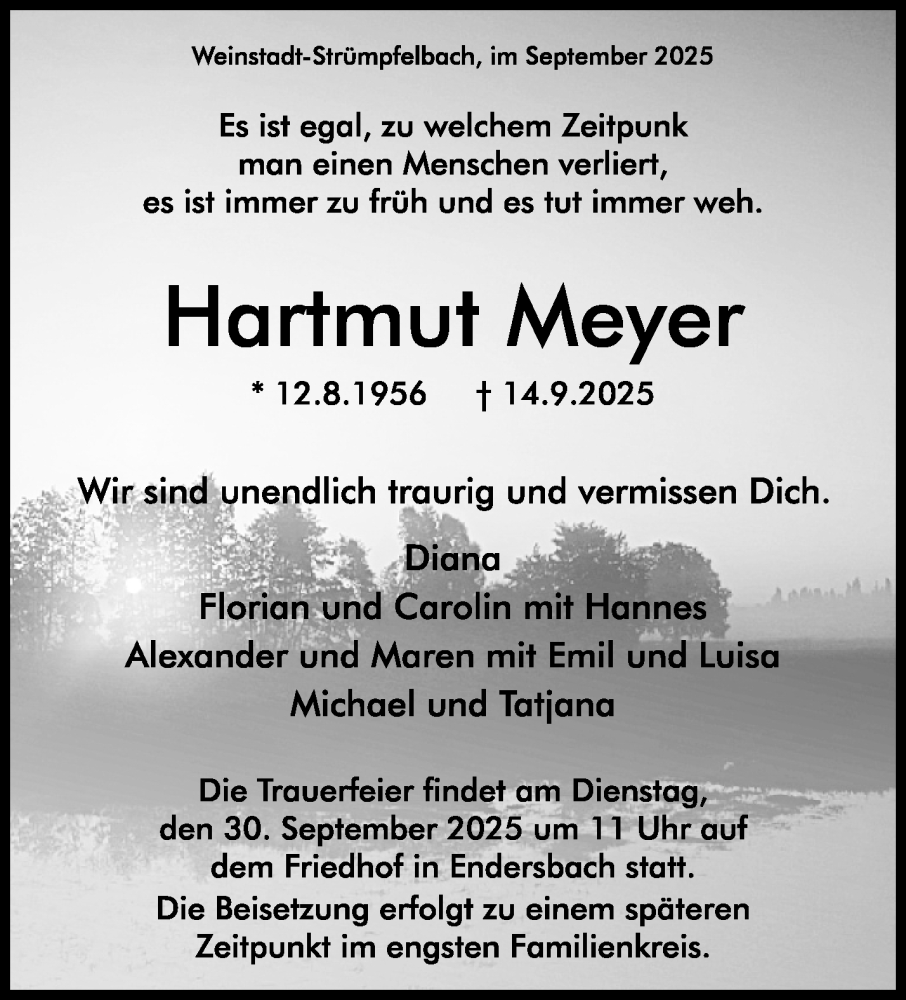  Traueranzeige für Hartmut Meyer vom 23.09.2025 aus Waiblinger Kreiszeitung