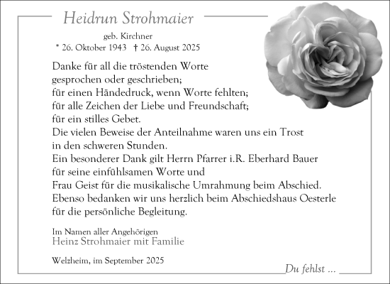 Traueranzeige von Heidrun Strohmaier von Waiblinger Kreiszeitung