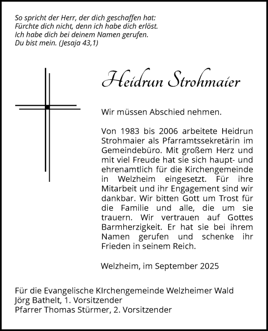 Traueranzeige von Heidrun Strohmaier von Waiblinger Kreiszeitung