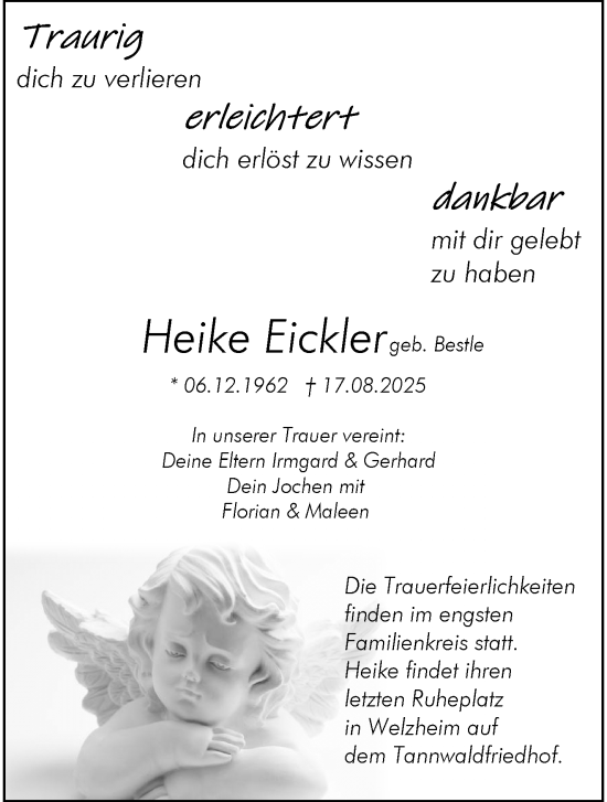 Traueranzeige von Heike Eickler von Waiblinger Kreiszeitung