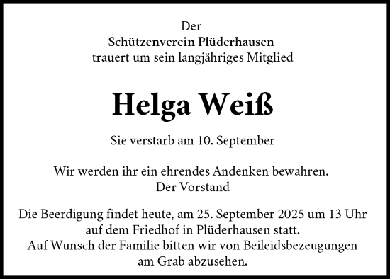 Traueranzeige von Helga Weiß von Waiblinger Kreiszeitung