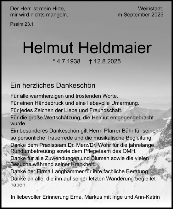 Traueranzeige von Helmut Heldmaier von Waiblinger Kreiszeitung