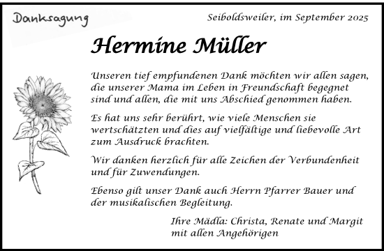 Traueranzeige von Hermine Müller von Waiblinger Kreiszeitung