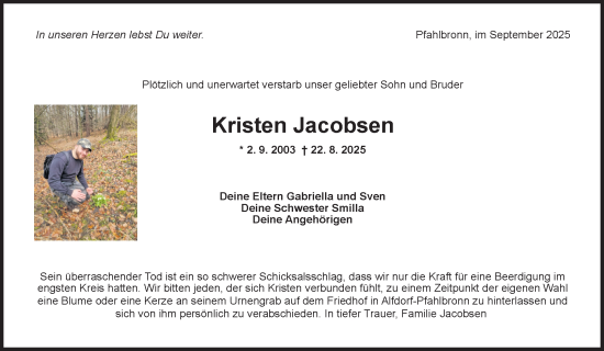 Traueranzeige von Kristen Jacobsen von Waiblinger Kreiszeitung