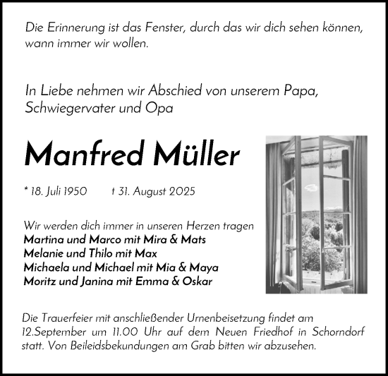 Traueranzeige von Manfred Müller von Waiblinger Kreiszeitung