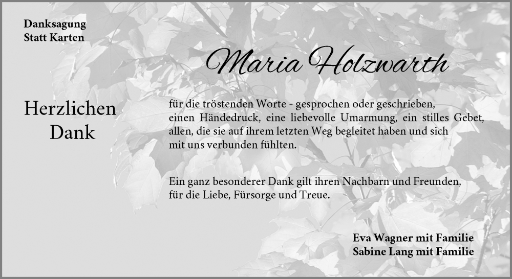  Traueranzeige für Maria Holzwarth vom 10.09.2025 aus Waiblinger Kreiszeitung