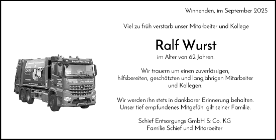 Traueranzeige von Ralf Wurst von Waiblinger Kreiszeitung