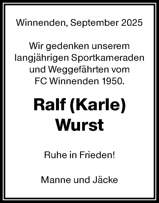 Traueranzeige von Ralf Wurst von Waiblinger Kreiszeitung