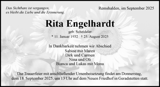 Traueranzeige von Rita Engelhardt von Waiblinger Kreiszeitung