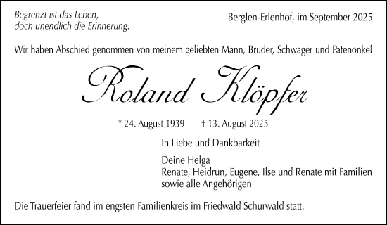 Traueranzeige von Roland Klöpfer von Waiblinger Kreiszeitung