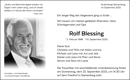 Traueranzeige von Rolf Blessing von Waiblinger Kreiszeitung