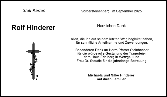 Traueranzeige von Rolf Hinderer von Waiblinger Kreiszeitung