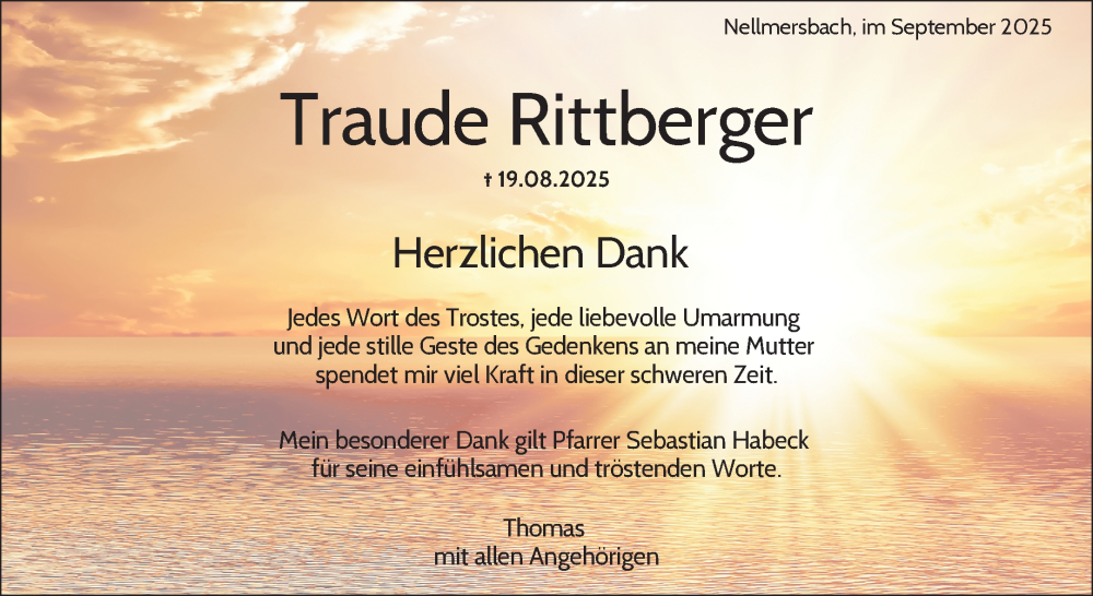  Traueranzeige für Traude Rittberger vom 29.09.2025 aus Waiblinger Kreiszeitung