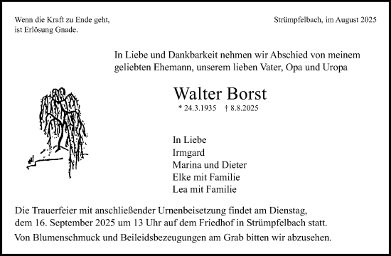 Traueranzeige von Walter Borst von Waiblinger Kreiszeitung