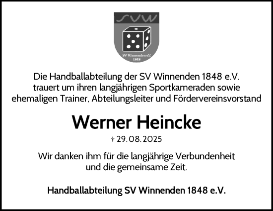 Traueranzeige von Werner Heincke von Waiblinger Kreiszeitung