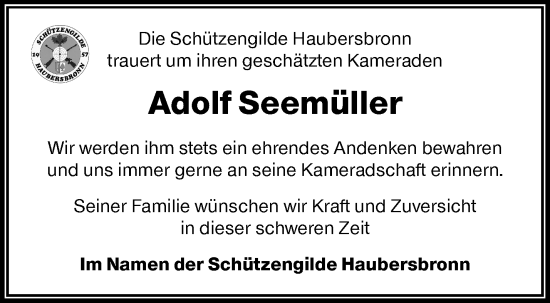 Traueranzeige von Adolf Seemüller von Waiblinger Kreiszeitung