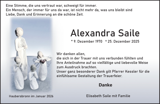 Traueranzeige von Alexandra Saile von Waiblinger Kreiszeitung
