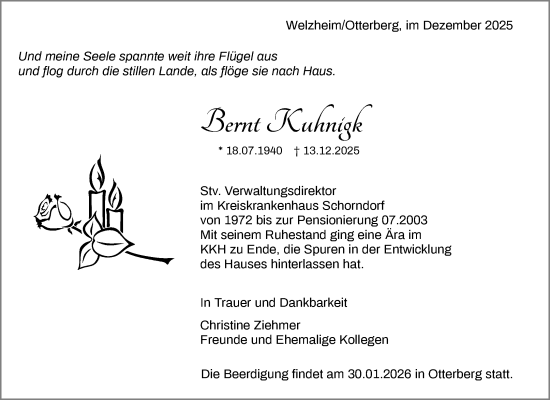 Traueranzeige von Bernt Kuhnigk von Waiblinger Kreiszeitung