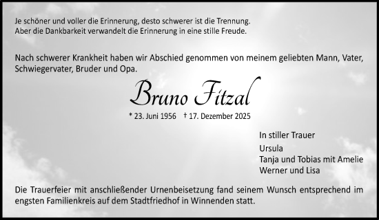 Traueranzeige von Bruno Fitzal von Waiblinger Kreiszeitung