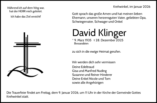 Traueranzeige von David Klinger von Waiblinger Kreiszeitung