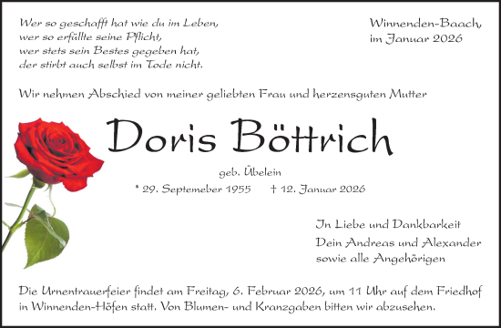 Traueranzeige von Doris Böttrich von Waiblinger Kreiszeitung