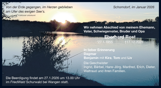 Traueranzeige von Eberhard Rost von Waiblinger Kreiszeitung