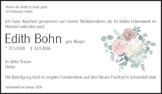 Traueranzeige von Edith Bohn von Waiblinger Kreiszeitung