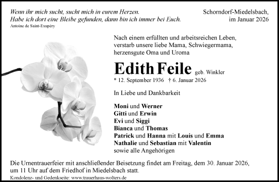 Traueranzeige von Edith Feile von Waiblinger Kreiszeitung