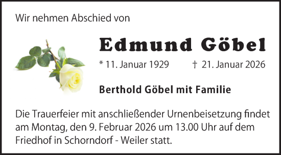 Traueranzeige von Edmund Göbel von Waiblinger Kreiszeitung