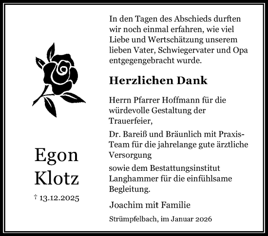 Traueranzeige von Egon Klotz von Waiblinger Kreiszeitung