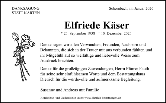 Traueranzeige von Elfriede Käser von Waiblinger Kreiszeitung