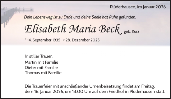 Traueranzeige von Elisabeth Maria Beck von Waiblinger Kreiszeitung
