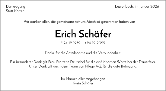 Traueranzeige von Erich Schäfer von Waiblinger Kreiszeitung