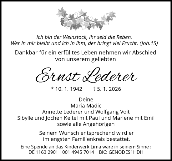 Traueranzeige von Ernst Lederer von Waiblinger Kreiszeitung