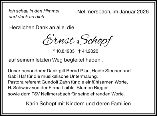 Traueranzeige von Ernst Schopf von Waiblinger Kreiszeitung