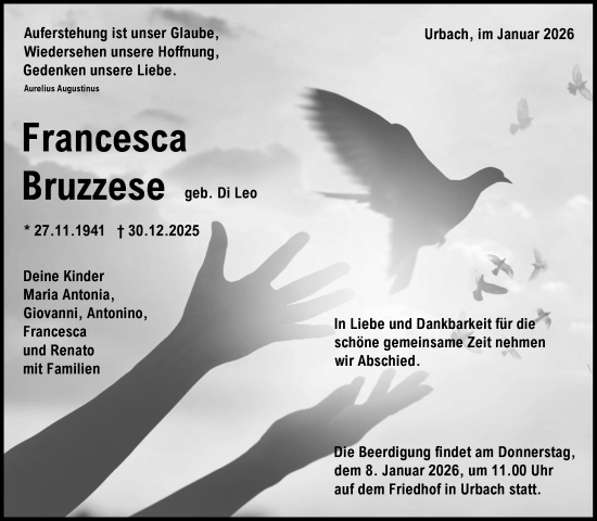 Traueranzeige von Francesca Bruzzese von Waiblinger Kreiszeitung