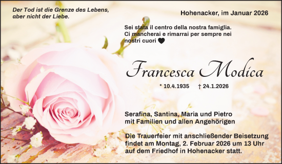 Traueranzeige von Francesca Modica von Waiblinger Kreiszeitung