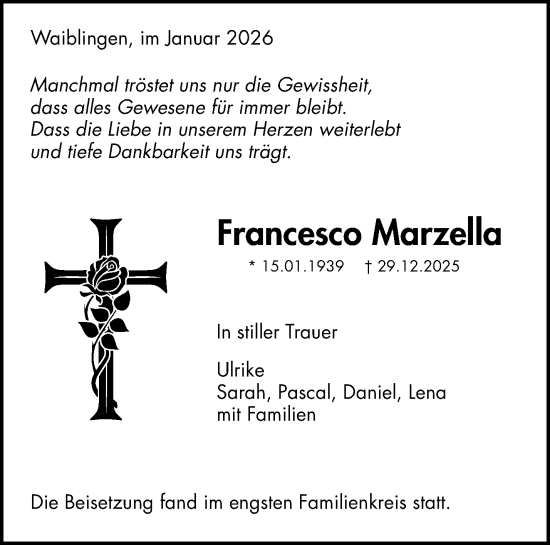 Traueranzeige von Francesco Marzella von Waiblinger Kreiszeitung