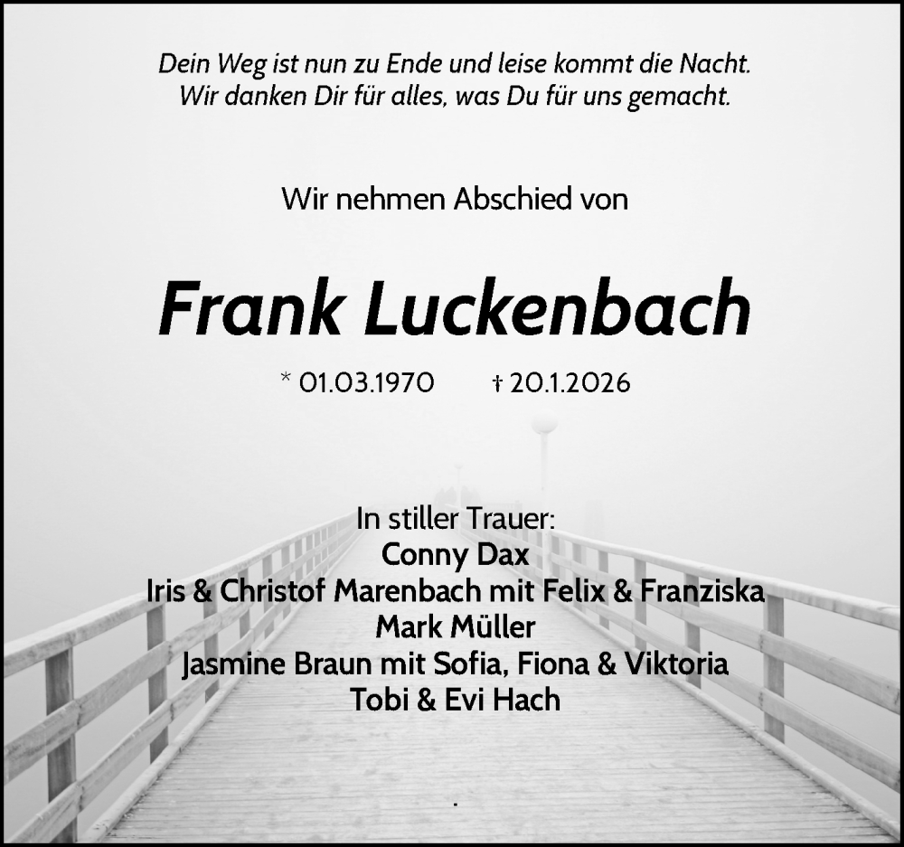 Traueranzeige für Frank Luckenbach vom 24.01.2026 aus Waiblinger Kreiszeitung