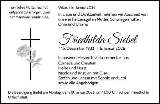 Traueranzeige von Friedhilda Siebel von Waiblinger Kreiszeitung