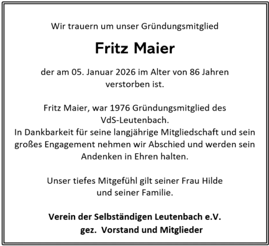 Traueranzeige von Fritz Maier von Waiblinger Kreiszeitung