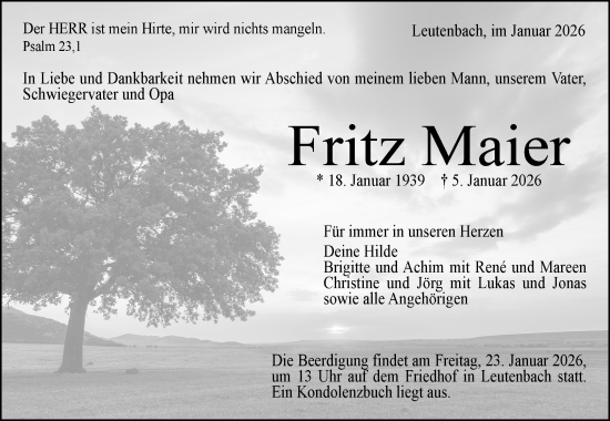 Traueranzeige von Fritz Maier von Waiblinger Kreiszeitung