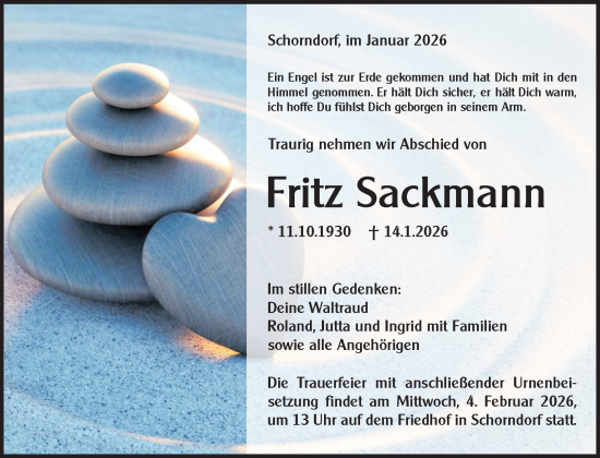 Traueranzeige von Fritz Sackmann von Waiblinger Kreiszeitung