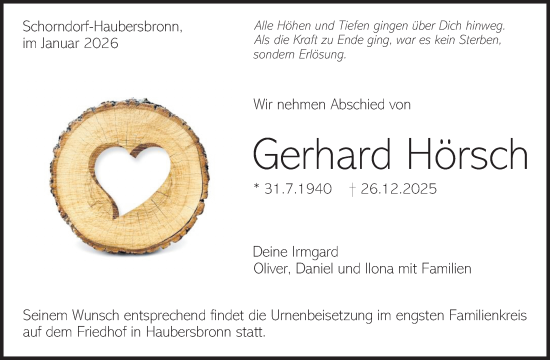 Traueranzeige von Gerhard Hörsch von Waiblinger Kreiszeitung