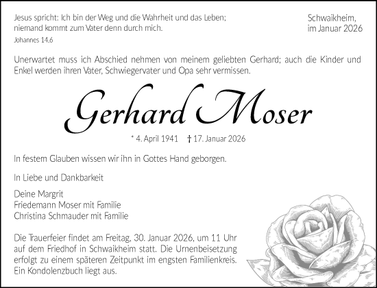 Traueranzeige von Gerhard Moser von Waiblinger Kreiszeitung