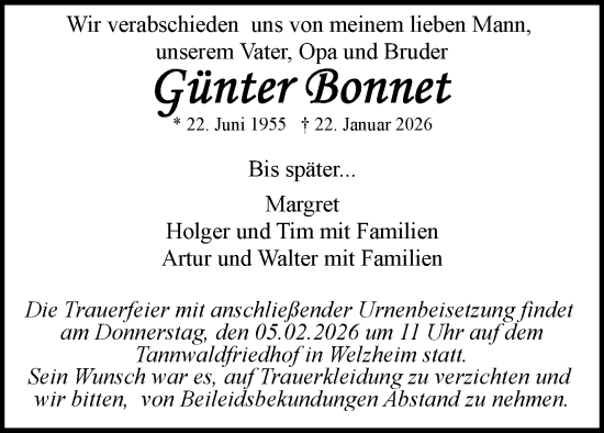 Traueranzeige von Günter Bonnet von Waiblinger Kreiszeitung